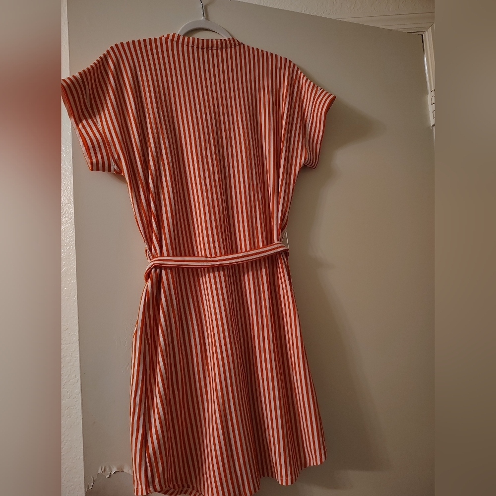 Alex Marie Orange and White Striped Button-Front Blouse - Picture 3 of 5